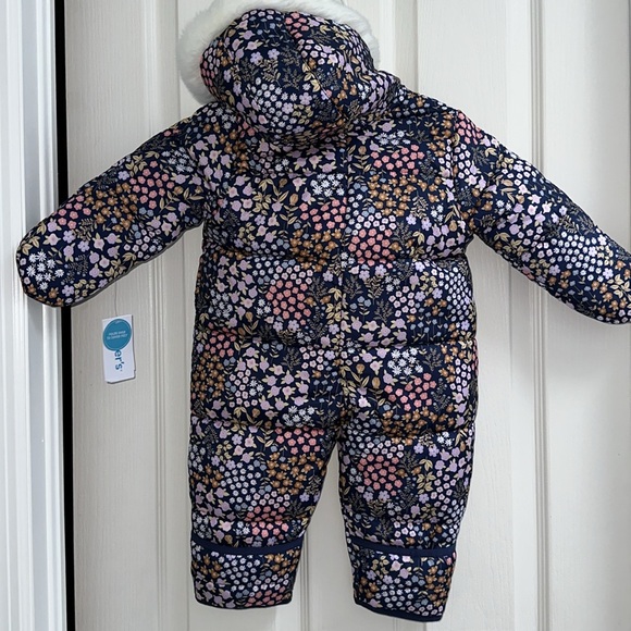 NWT Carters Brand Hooded Snow Suit Floral Size 6-9 Months - Picture 7 of 8